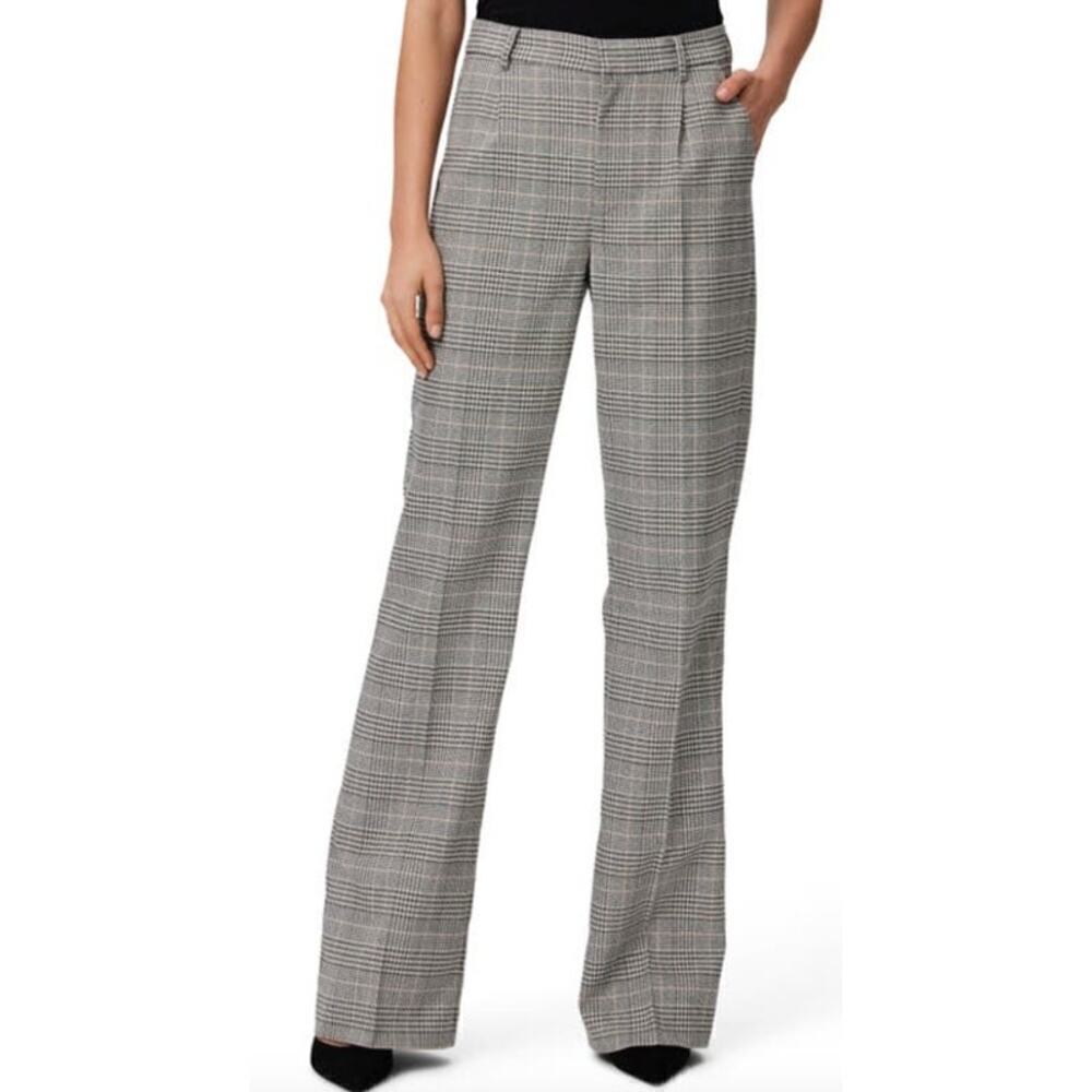 Nordstrom Pant Plaid Straight Leg Flat Front Trousers Polyester Blend Gray 4